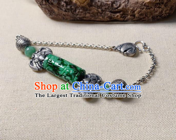 Handmade Chinese National Jadeite Bracelet Silver Bat Wristlet Accessories Bangle