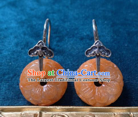 China National Silver Bat Earrings Jewelry Traditional Cheongsam Agate Peace Buckle Ear Accessories