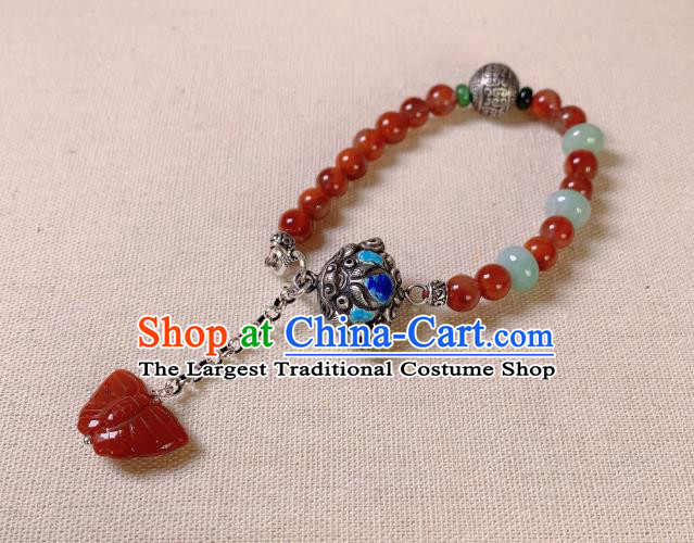 Handmade Chinese Agate Butterfly Tassel Wristlet Accessories National Blueing Silver Bracelet