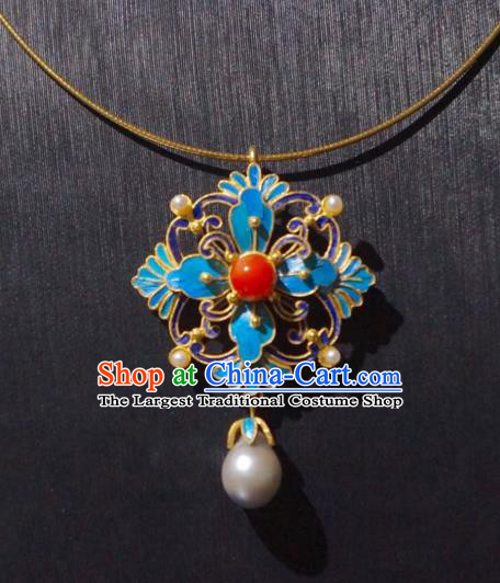 China Traditional Pearls Necklace Jewelry Accessories Qing Dynasty Cloisonne Necklet Pendant