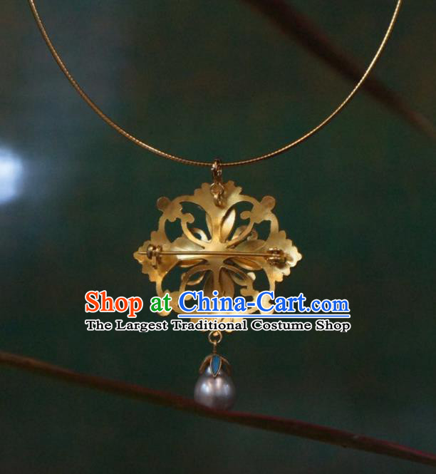 China Traditional Pearls Necklace Jewelry Accessories Qing Dynasty Cloisonne Necklet Pendant
