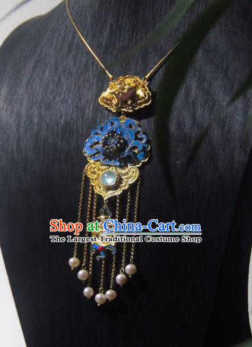 China Traditional Filigree Jewelry Necklace Accessories Qing Dynasty Cloisonne Peony Necklet Pendant