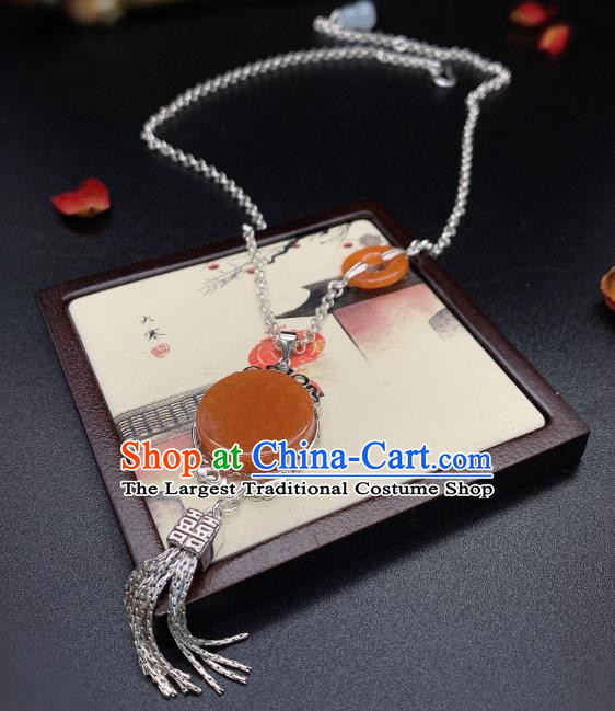 Handmade Chinese Silver Necklace Accessories National Agate Necklet Pendant