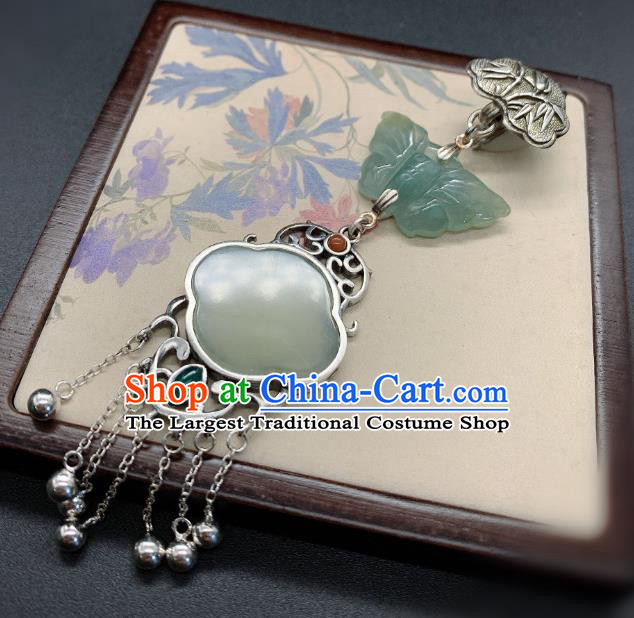 Handmade Chinese Silver Tassel Brooch Accessories National Jade Pendant