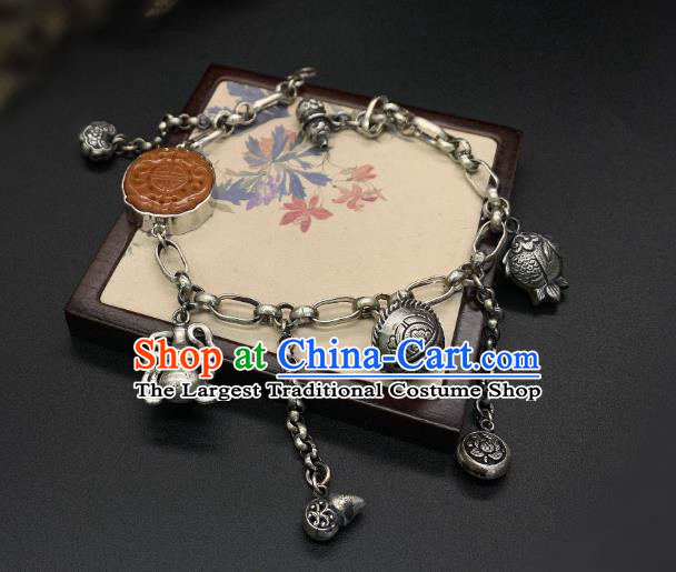 Handmade Chinese Silver Tassel Bangle Accessories National Agate Bracelet