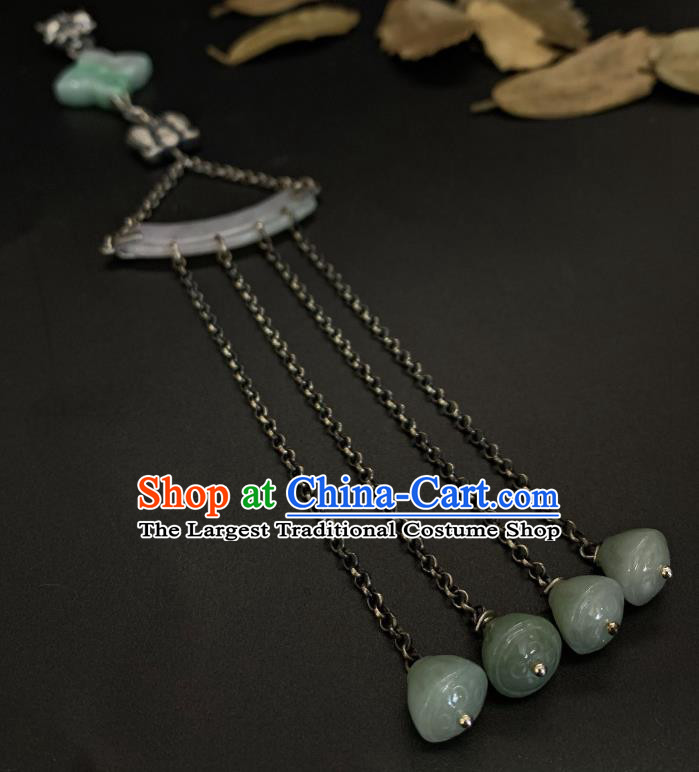 Handmade Chinese Jade Tassel Brooch Accessories National Silver Pendant