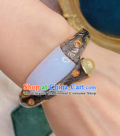 Handmade Chinese National Bracelet Traditional Hetian Jade Wristlet Accessories