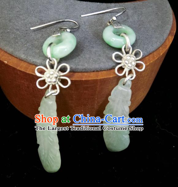 China Traditional Jade Feather Ear Accessories National Cheongsam Earrings Jewelry