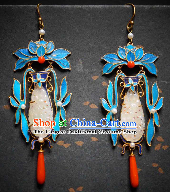 Handmade Chinese Traditional Culture Jewelry Jade Earrings Cheongsam Ear Accessories