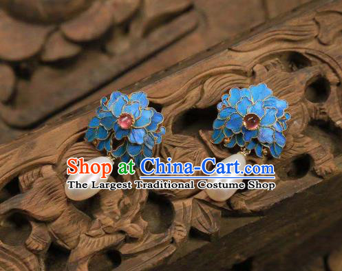 Handmade Chinese Tourmaline Ear Accessories Traditional Culture Jewelry Cheongsam Pearls Earrings