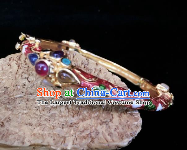 Handmade Chinese Wristlet Accessories National Enamel Red Bracelet Gems Bangle