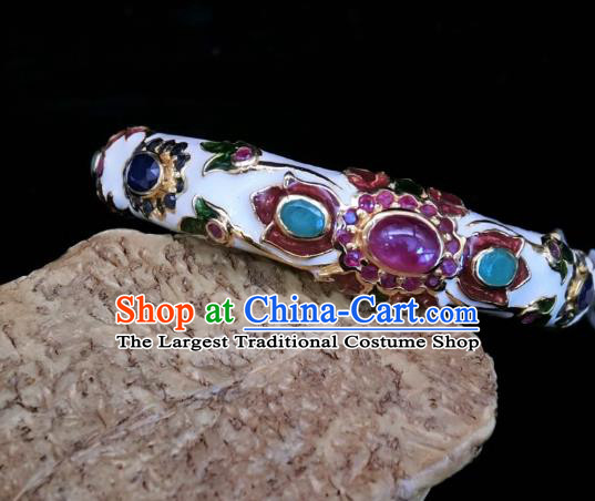 Handmade Chinese National Enamel White Bracelet Gems Bangle Wristlet Accessories