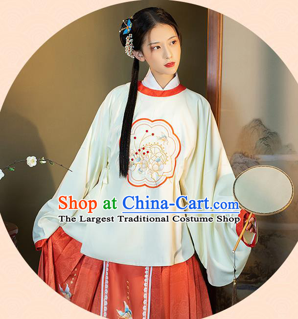 China Traditional Embroidered Hanfu Costumes Ancient Ming Dynasty Young Lady Historical Clothing