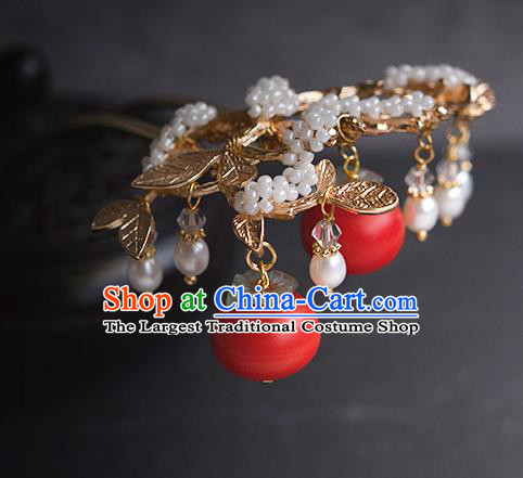 China Handmade New Year Hairpin Traditional Ming Dynasty Princess Red Persimmon Hair Stick