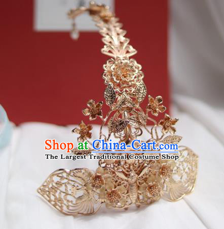 China Ancient Princess Ribbon Tassel Hairpin Traditional Jin Dynasty Golden Hair Crown