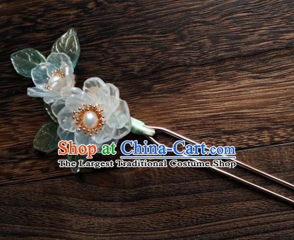 China Ancient Princess Pearls Hairpin Traditional Ming Dynasty White Gardenia Hair Stick