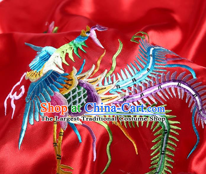 Chinese Classical Wedding Headdress Red Satin Kerchief Traditional Embroidered Phoenix Peony Bridal Veil