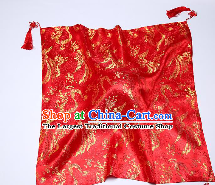 Chinese Classical Dragon Phoenix Pattern Headdress Traditional Bridal Veil Wedding Red Brocade Kerchief
