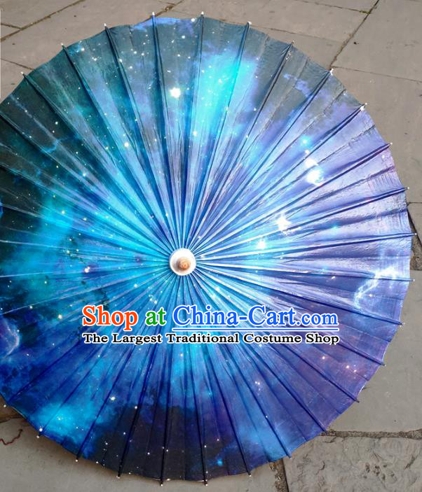 China Handmade Deep Blue Oil Paper Umbrella Classical Dance Umbrella Traditional Bumbershoot
