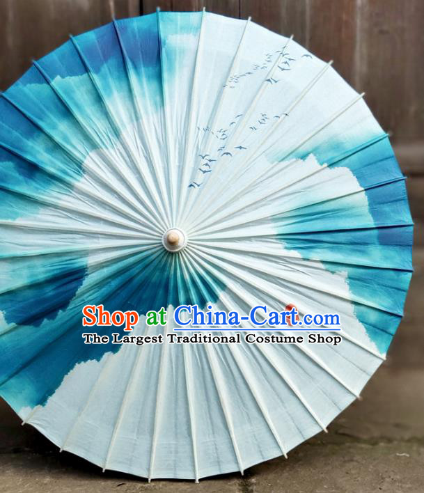 China Landscape Painting Umbrella Classical Dance Umbrellas Craft Traditional Blue Oil Paper Umbrella