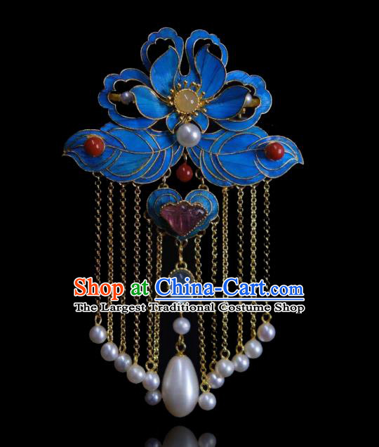 China Handmade Cloisonne Peony Brooch Accessories Traditional Qing Dynasty Pearls Tassel Breastpin Jewelry