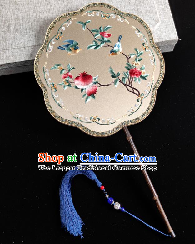 Chinese Traditional Song Dynasty Wedding Palace Fan Handmade Embroidered Pomegranate Silk Fan