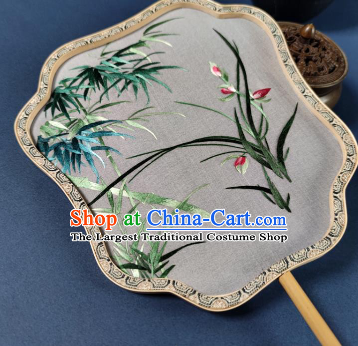 Chinese Classical Dance Silk Fan Traditional Hanfu Fan Handmade Embroidered Orchid Bamboo Palace Fan