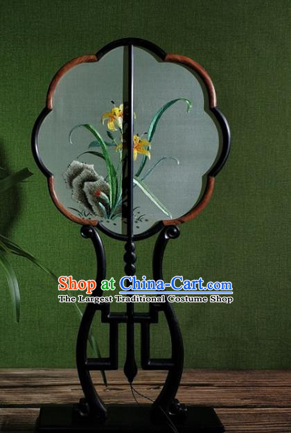 Chinese Ancient Song Dynasty Silk Fan Traditional Hanfu Dance Fan Embroidered Orchids Palace Fan