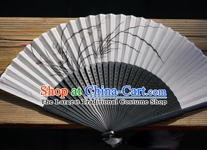 Chinese Bamboo Accordion Ink Painting Orchids Folding Fan Traditional Silk Fan