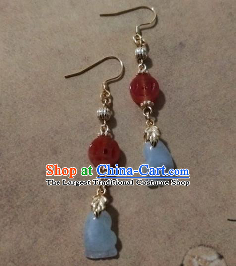 Chinese Traditional Jade Ear Accessories Handmade Classical Cheongsam Agate Peace Buckle Earrings