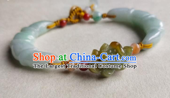 Chinese Traditional Hanfu Carving Lotus Wristlet Accessories Classical Jade Bracelet Jewelry