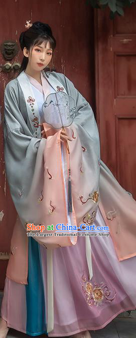 China Traditional Jin Dynasty Noble Lady Embroidered Historical Costume Ancient Female Swordsman Hanfu Clothing