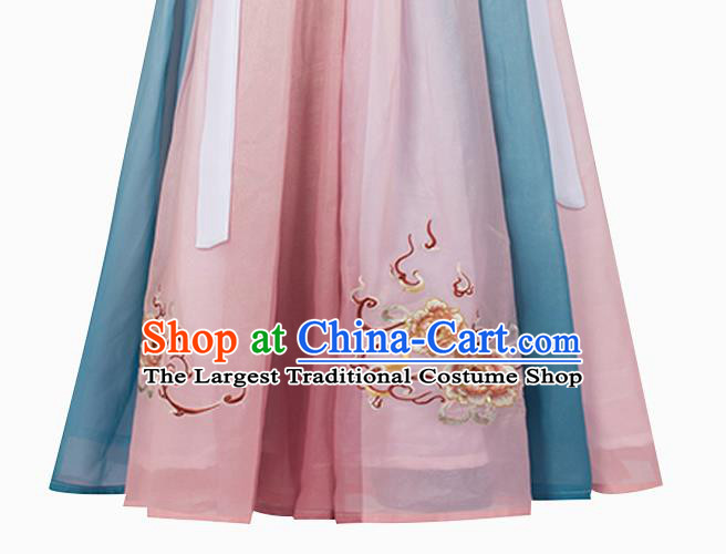 China Traditional Jin Dynasty Noble Lady Embroidered Historical Costume Ancient Female Swordsman Hanfu Clothing