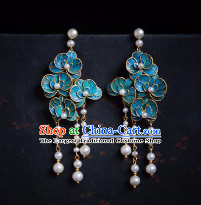 Chinese Ancient Ming Dynasty Princess Ear Accessories Blueing Earrings Traditional Culture Jewelry
