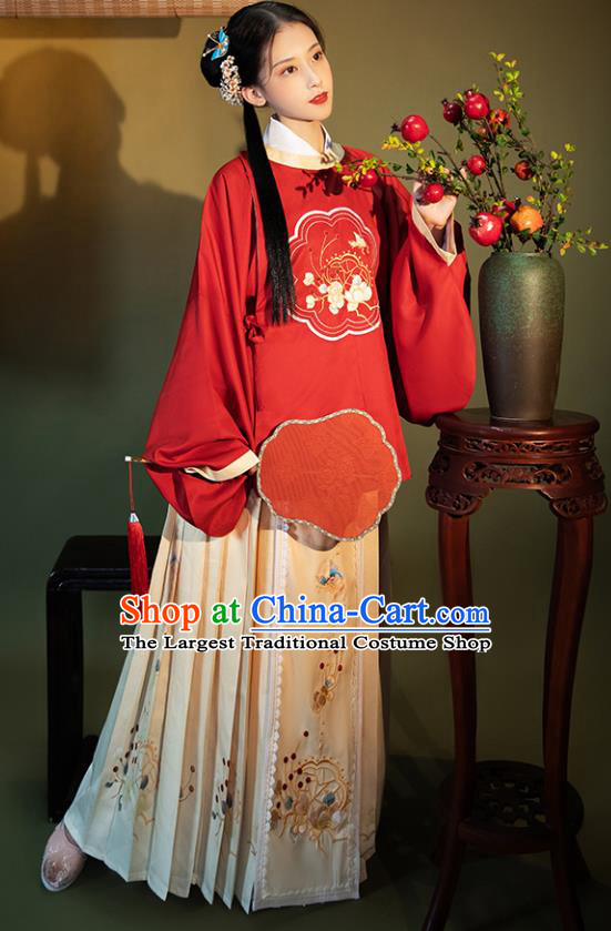 China Ancient Young Lady Hanfu Costumes Traditional Ming Dynasty Historical Clothing