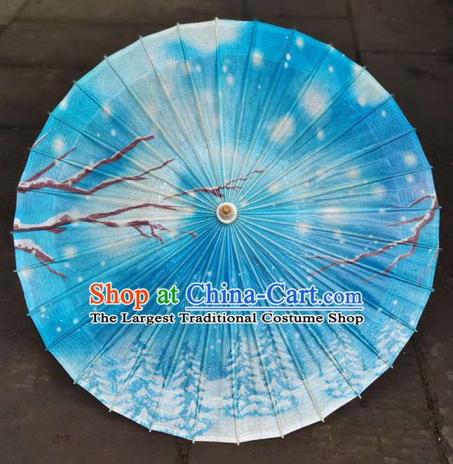 China Handmade Dance Umbrellas Craft Traditional Blue Oil Paper Umbrella Classical Printing Pine Umbrella