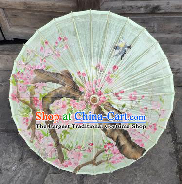 China Traditional Light Green Oil Paper Umbrella Handmade Classical Dance Painting Begonia Umbrellas