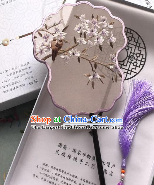 Chinese Classical Dance Fan Handmade Silk Fan Traditional Suzhou Embroidered Flowers Bird Palace Fan