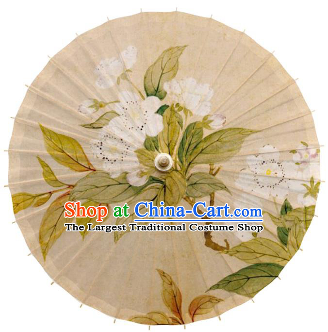 China Traditional Printing Pear Blossom Oil Paper Umbrella Handmade Classical Dance Beige Umbrella