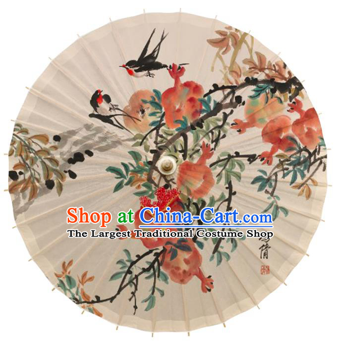 China Handmade Classical Dance Umbrella Traditional Ink Painting Pomegranate Oil Paper Umbrella