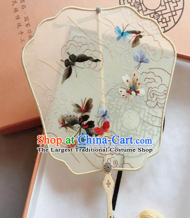 Chinese Handmade Embroidered Butterfly Palace Fan Classical Silk Fan Traditional Cheongsam Dance Fan
