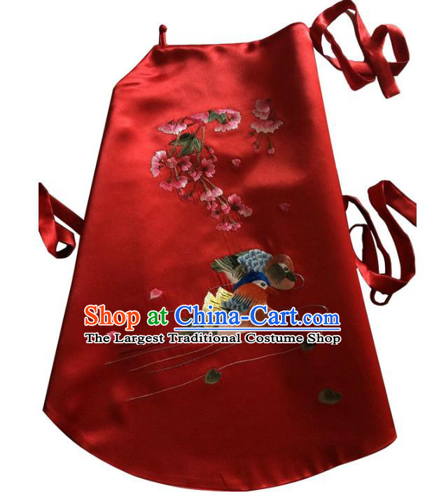 China Traditional Stomachers Wedding Undergarment Women Sexy Corset Handmade Embroidered Mandarin Duck Red Silk Bellyband