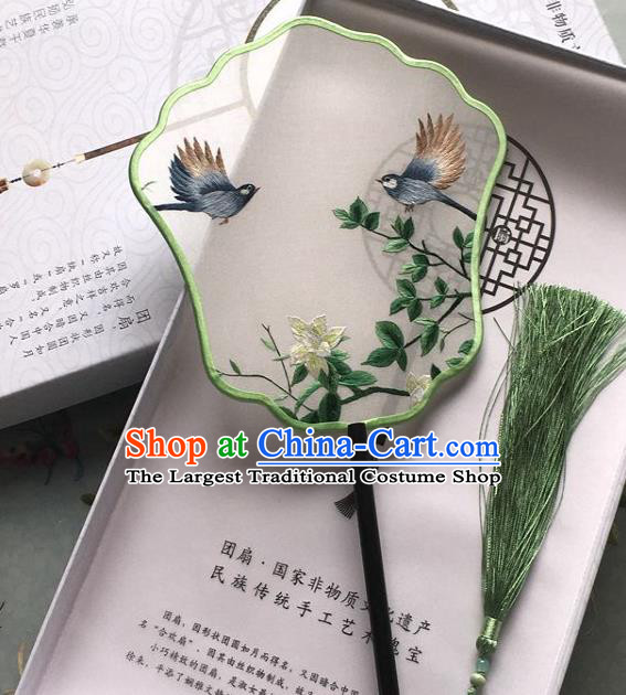Chinese Classical Silk Fan Handmade Palace Fan Traditional Embroidered Flower Bird Fan