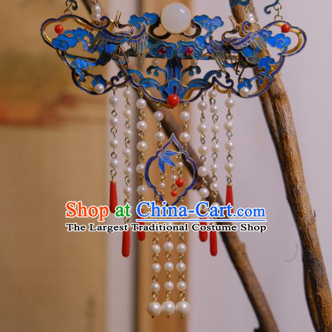 China Traditional Qing Dynasty Pearls Tassel Necklace Accessories Cloisonne Crane Necklet Pendant