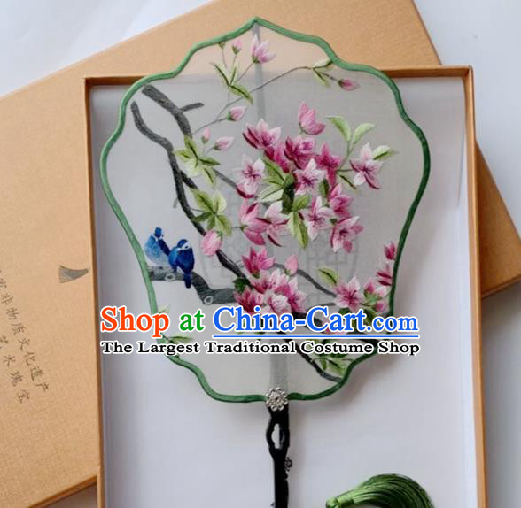Chinese Handmade Embroidered Mangnolia Palace Fan Traditional Hanfu Fan Ancient Princess Silk Fan
