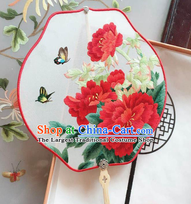 Chinese Classical Dance Silk Fan Handmade Embroidered Peony Palace Fan Traditional Cheongsam Fan