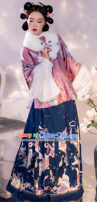 China Ancient Palace Beauty Hanfu Dress Clothing Traditional Ming Dynasty Historical Costume Complete Set