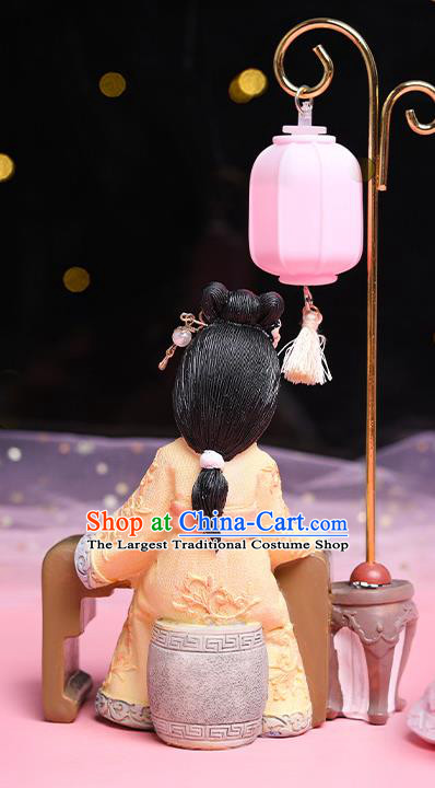 China Handmade Beijing Yellow Silk Figurine Doll Traditional Tang Dynasty Beauty Doll Lantern