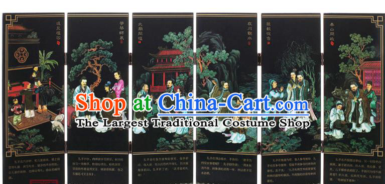 Chinese Handmade Lacquerware Table Screen Traditional Saint Trace of Confucius Folding Screen