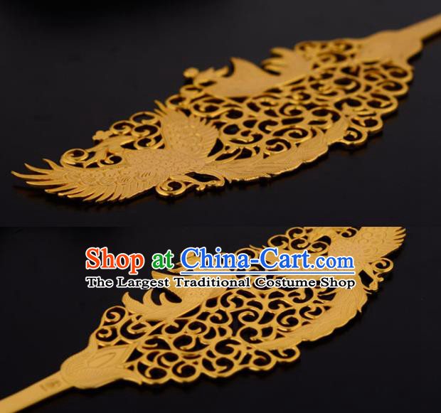 China Ancient Palace Lady Hairpin Handmade Traditional Tang Dynasty Empress Golden Phoenix Hair Stick